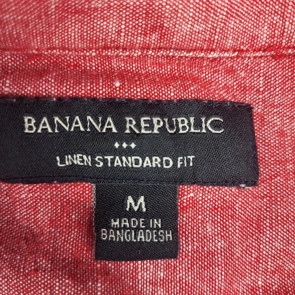 Banana Republic Mens Red Linen Cotton Short Sleeve Button Up Shirt Standard Fit